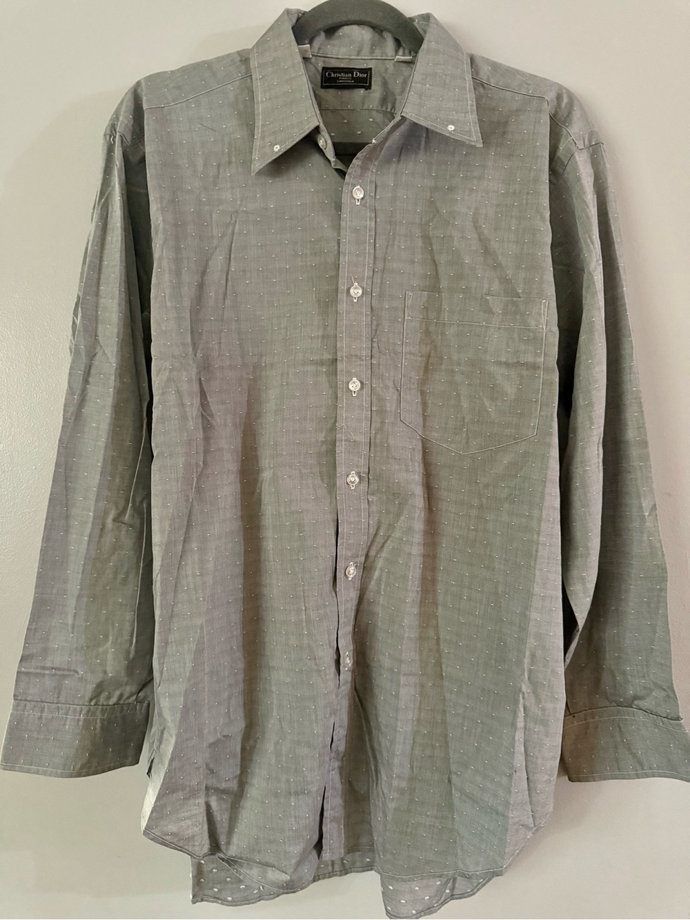 Vintage 90s Christian Dior Eyelet Pinned Collar Grey Dress Shirt CA00064 L